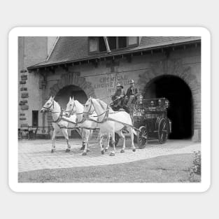 Horse-Drawn Fire Engine, 1922. Vintage Photo Sticker